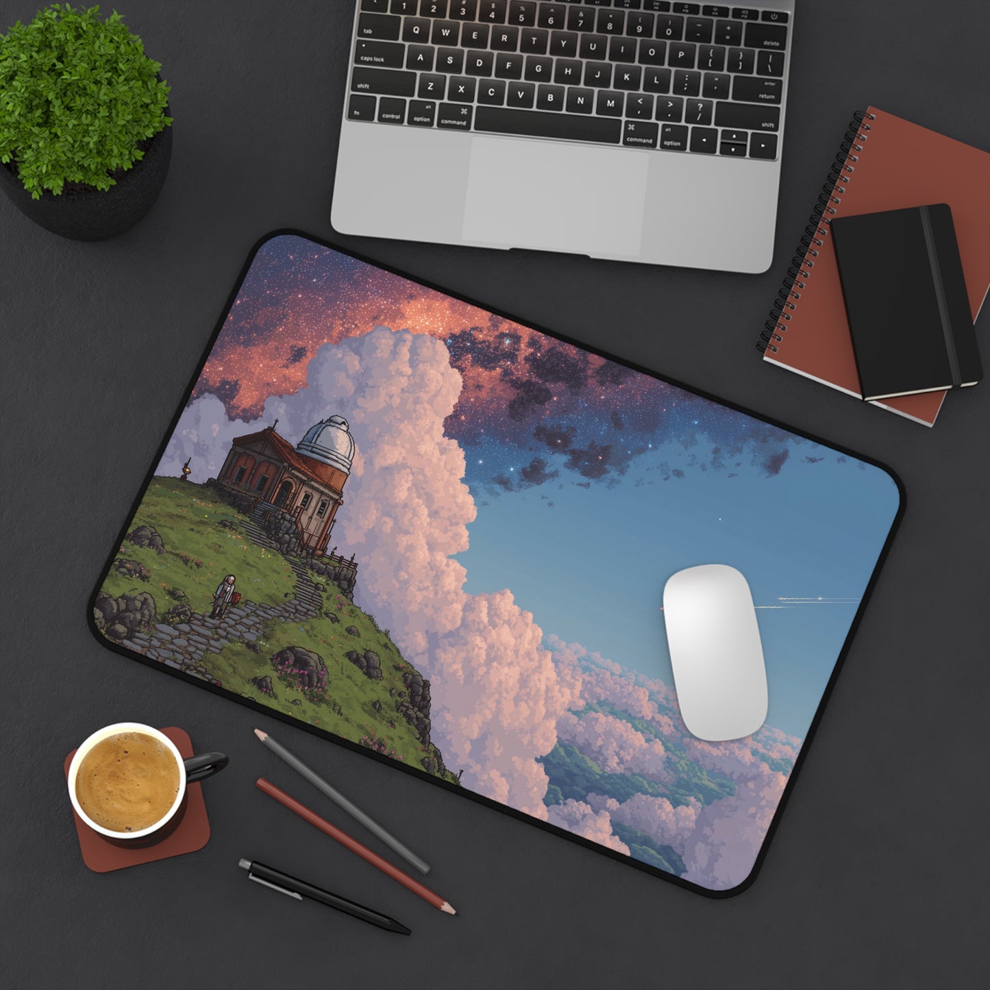 Pixel Art Desk Mat: Serene Observatory Mouse Pad