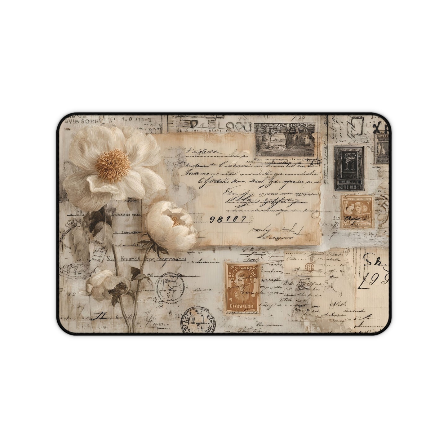 Vintage Floral Desk Mat: Antique Postcard Mouse Pad