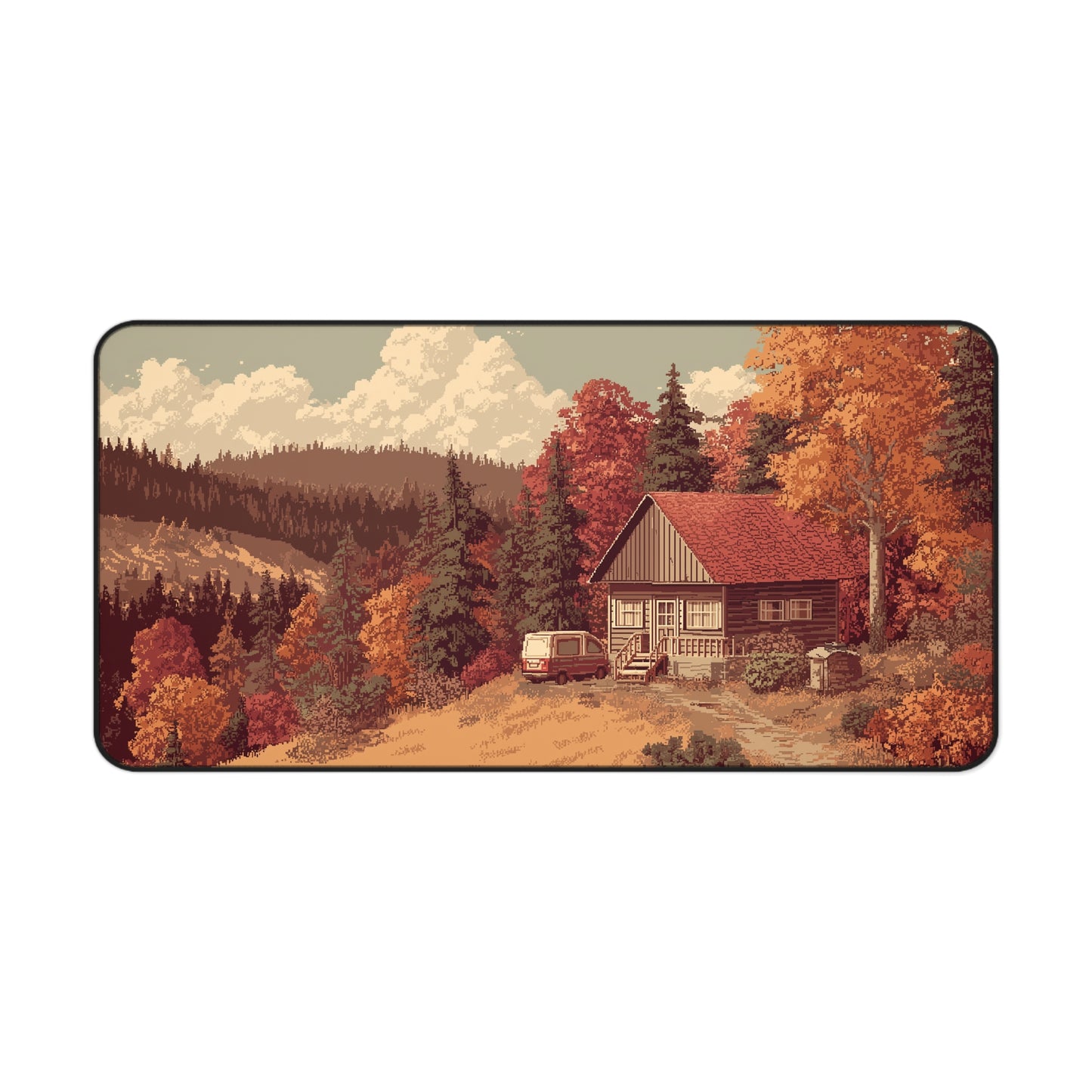 Pixel Art Forest Desk Mat, Fall Gaming Keyboard Mat