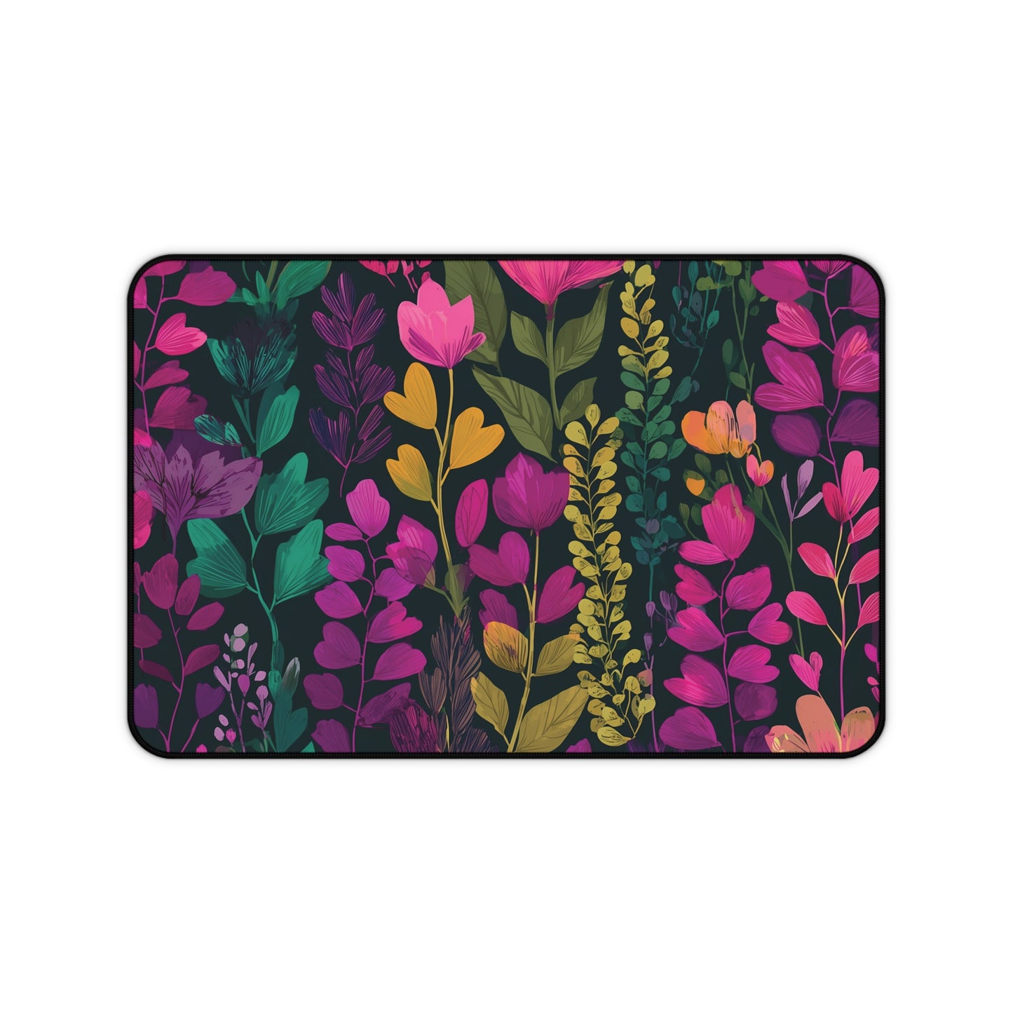 Floral Desk Mat Pink Green & Purple, Colorful Flowers Desk Pad