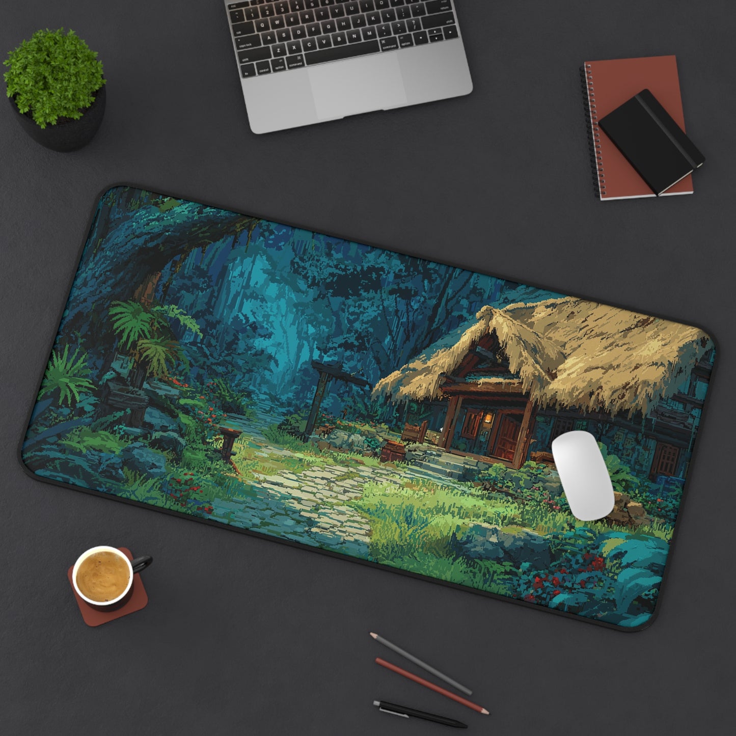 Pixel Art Desk Mat: Cozy Forest Mouse Pad XL