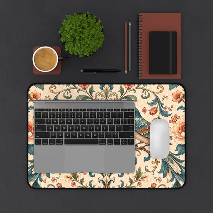 Chinoiserie Desk Mat: Large Vintage Bird Mouse Pad