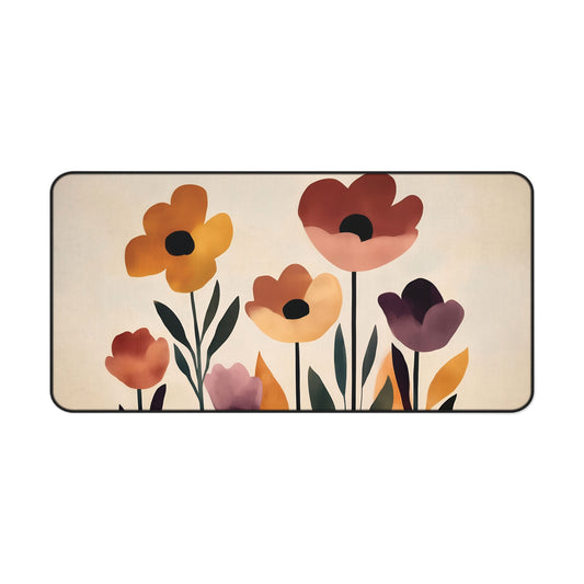 Minimalist Flower Desk Mat: Terracotta & Mustard Boho Design