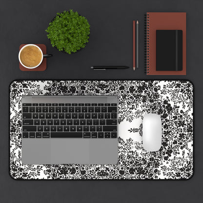 White Desk Mat with Black Flowers