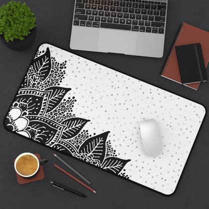 Henna Mandala Desk Mat: Black & White Boho Design