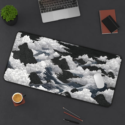Black & White Mountain Clouds Desk Mat