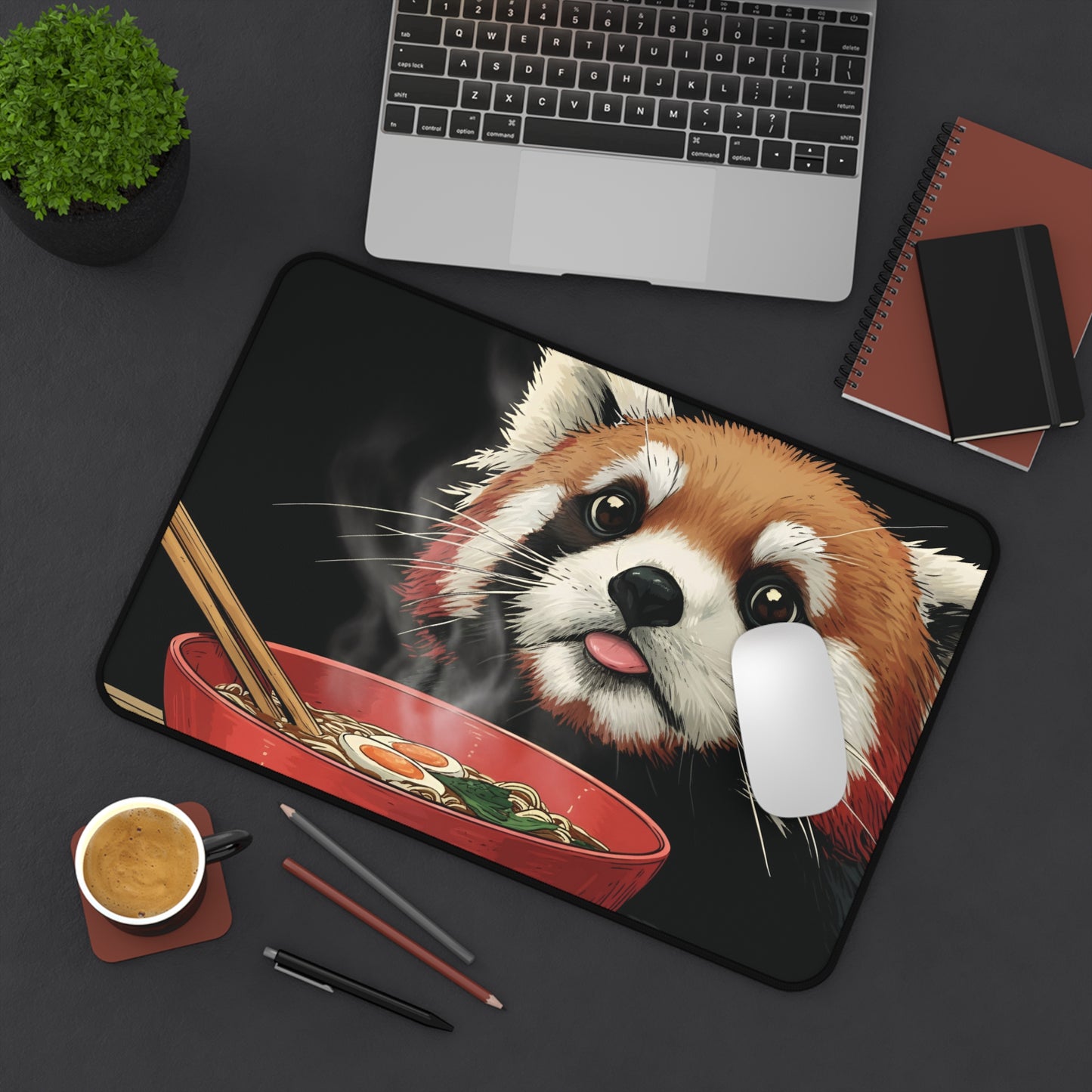 Funny Red Panda Eating Ramen Desk Mat