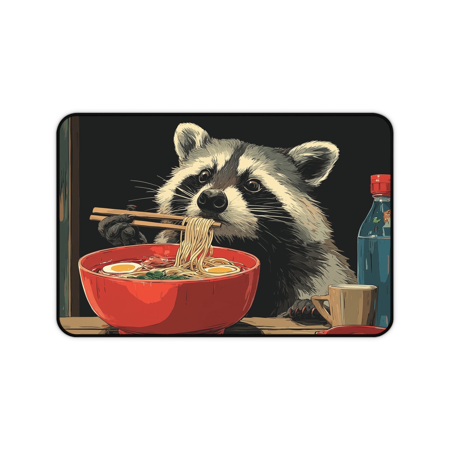 Raccoon Ramen Desk Mat, Cute Anime Noodle Mouse Pad