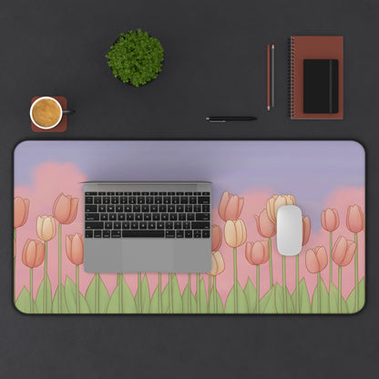 Pink Tulip Desk Mat: Soft Spring Kawaii Mouse Pad