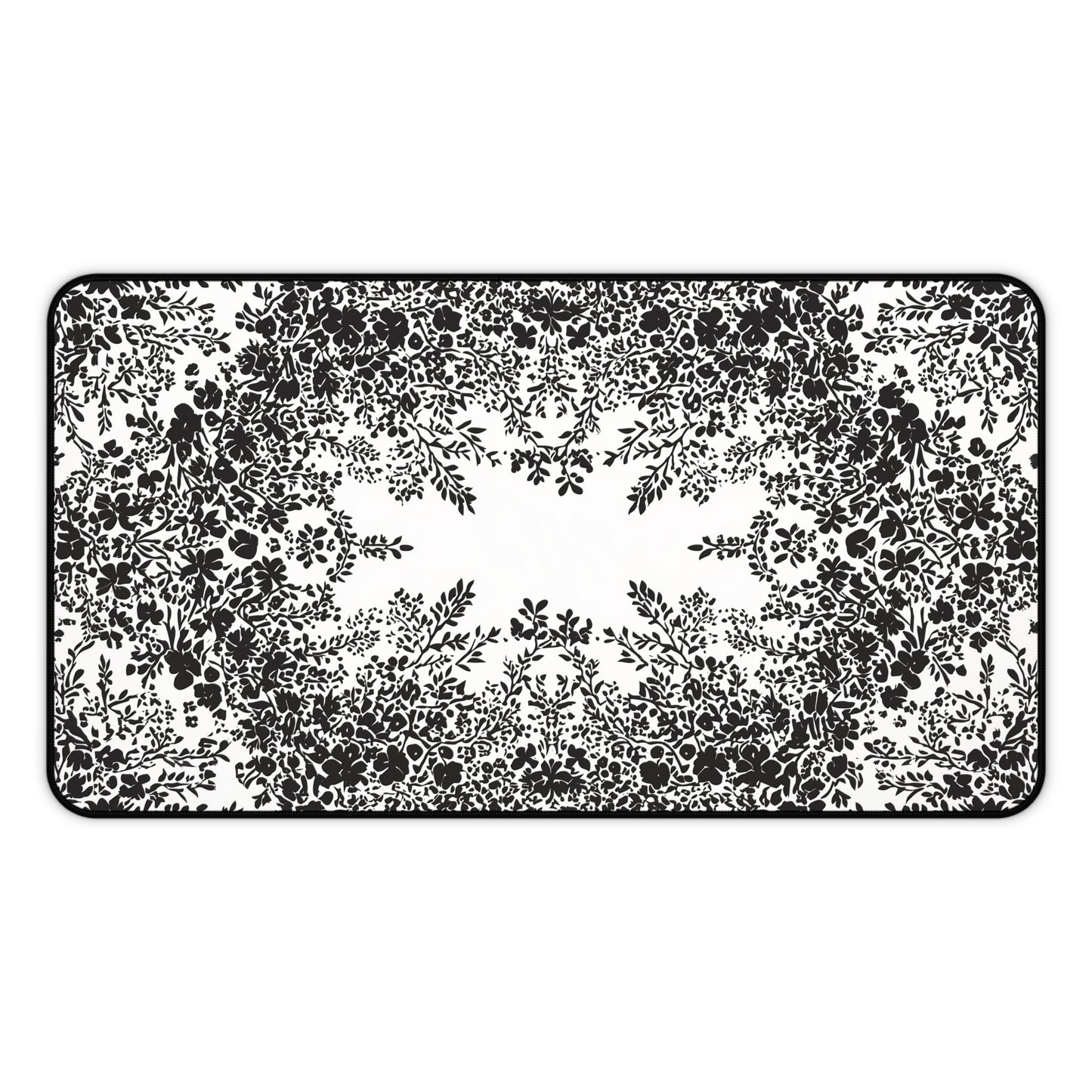 White Desk Mat with Black Flowers