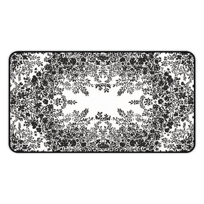 White Desk Mat with Black Flowers