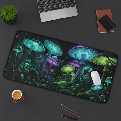 Glowing Mushroom Desk Mat: Enchanted Forest Fairy Design