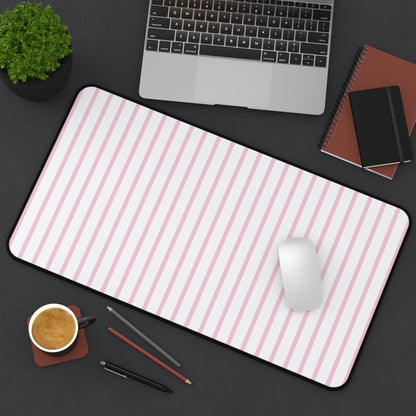 White and Pastel Pink Striped Desk Mat for Cute Office Decor