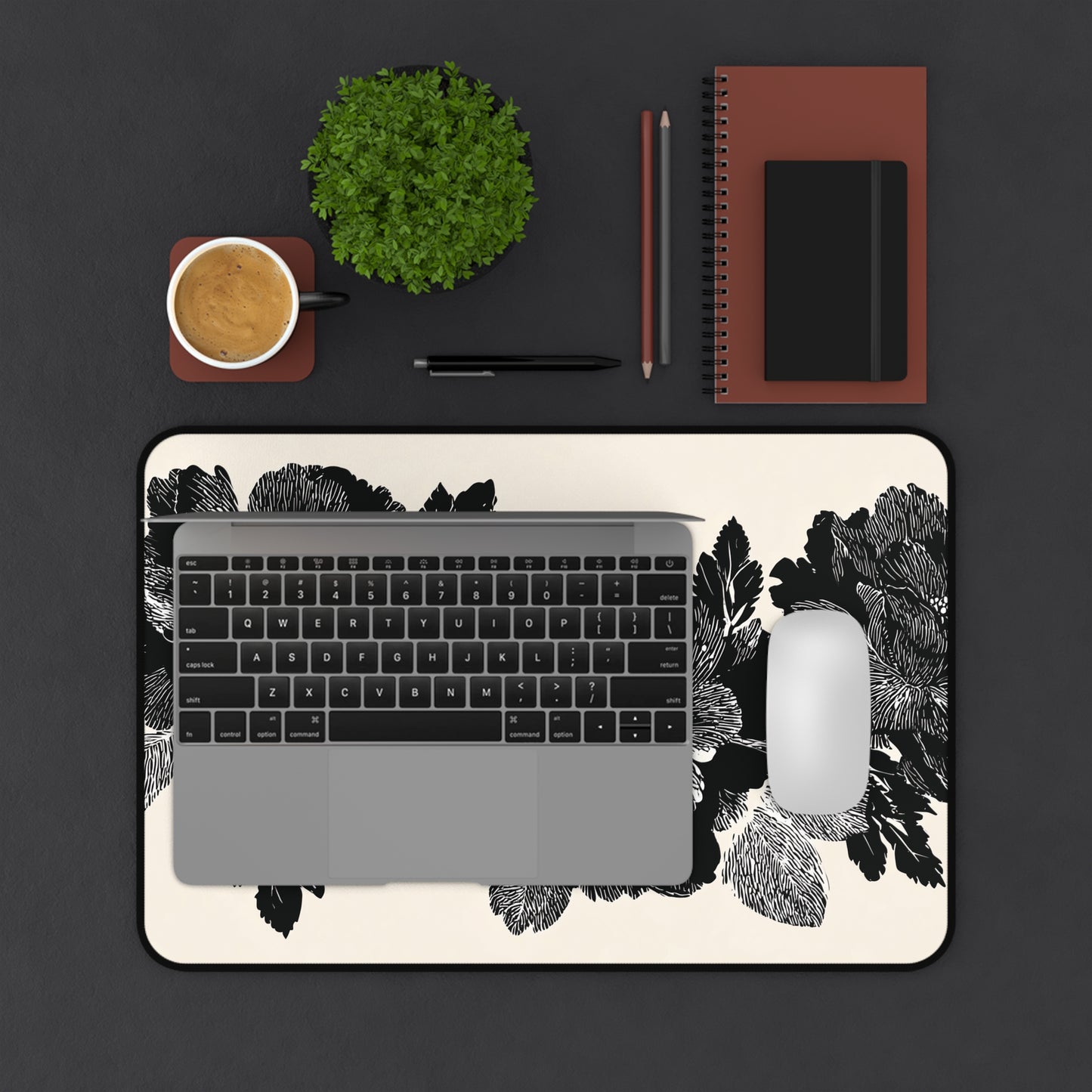 Beige and Black Dark Cottagecore Moody Floral Desk Mat