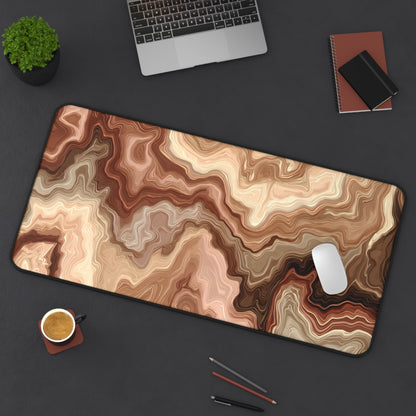 Brown Marble Wave Desk Mat: Abstract Earth Tone Mouse Pad