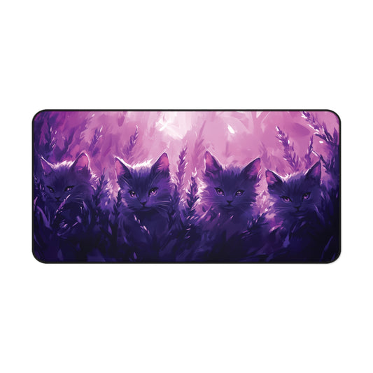 Lavander Cat Desk Mat, Aesthetic Purple Desk Pad, Mouse Pad for Cat Lovers