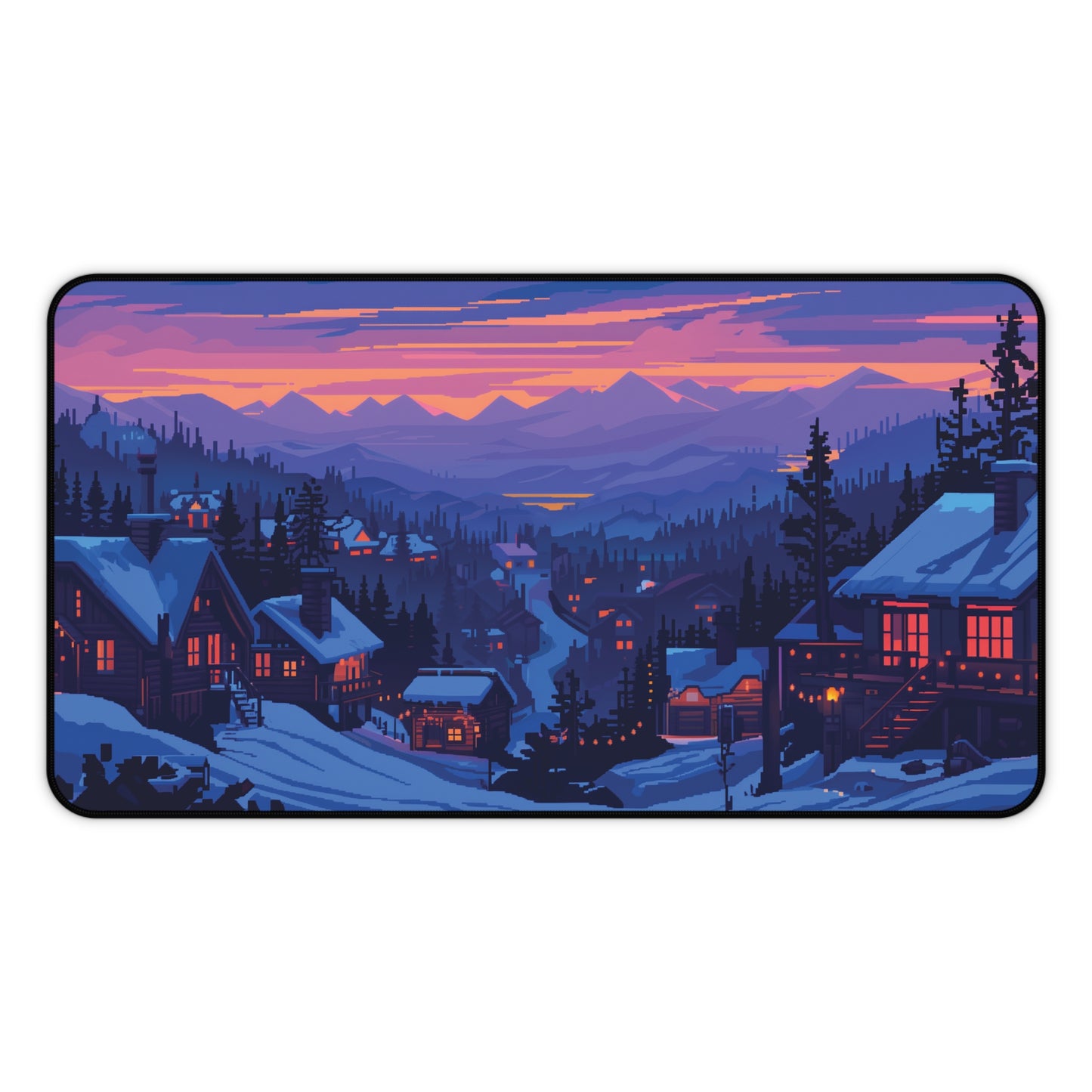 Pixel Art Snowy Mountain Desk Mat, Christmas Office Decor