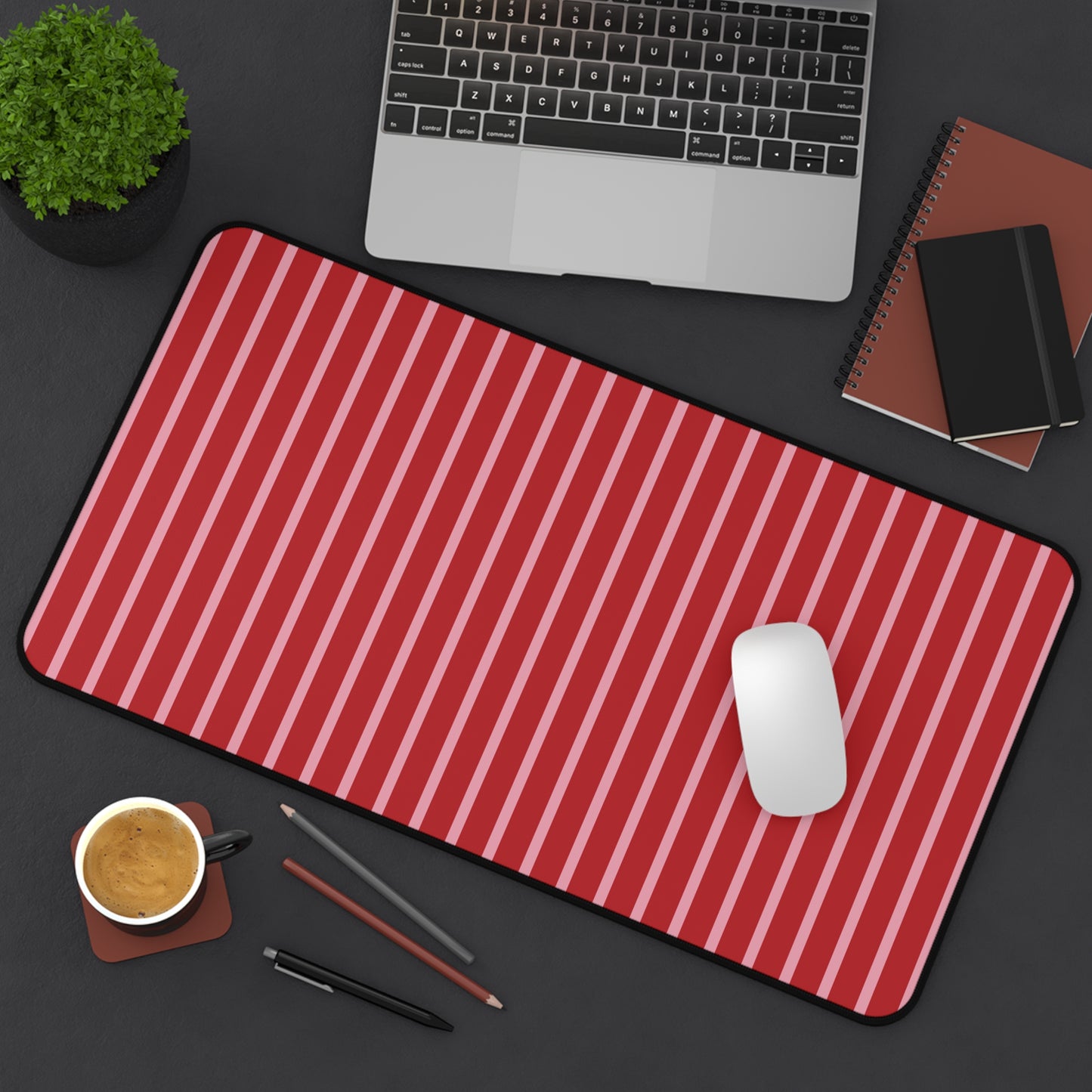 Red and Pink Striped Desk Mat — Large Modern Mousepad