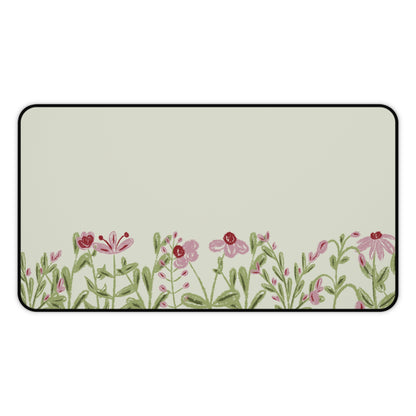 Pink Flower Desk Mat: Wildflower Meadow on Sage Green