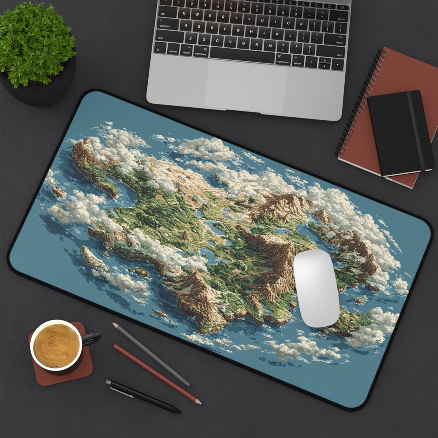 Fantasy World Map Desk Mat: Pixel Art Map Mouse Pad