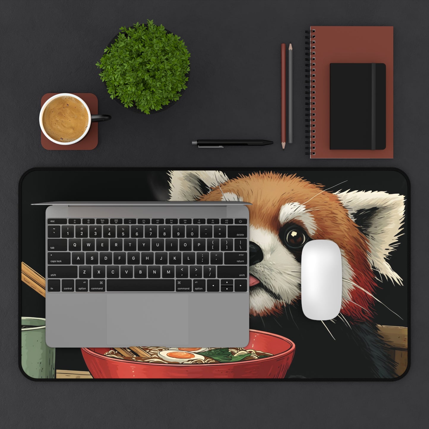 Funny Red Panda Eating Ramen Desk Mat