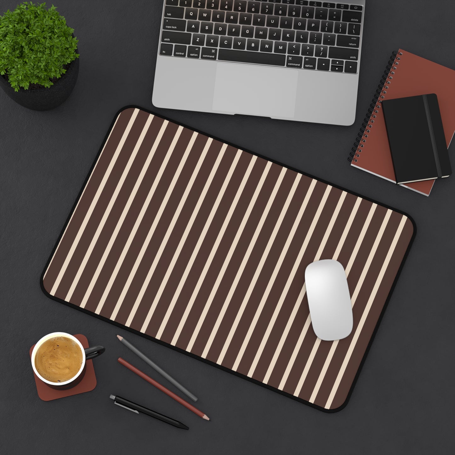 Beige and Brown Stripe Desk Mat