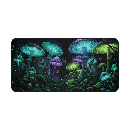 Glowing Mushroom Desk Mat: Enchanted Forest Fairy Design