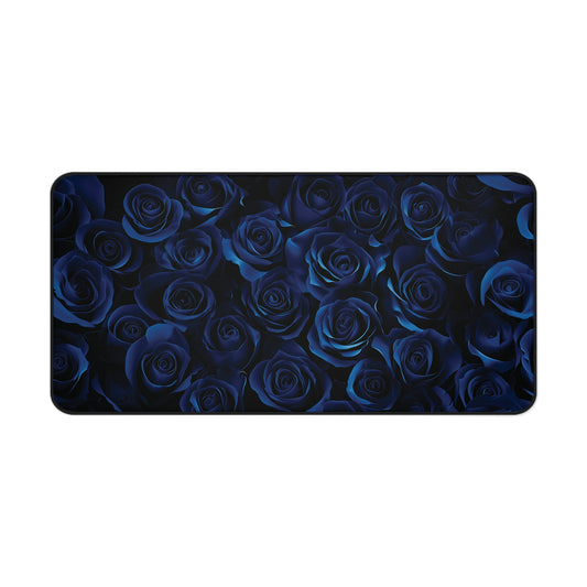 Blue Roses Desk Mat, Floral Mouse Pad, Dark Cottagecore Desk Pad