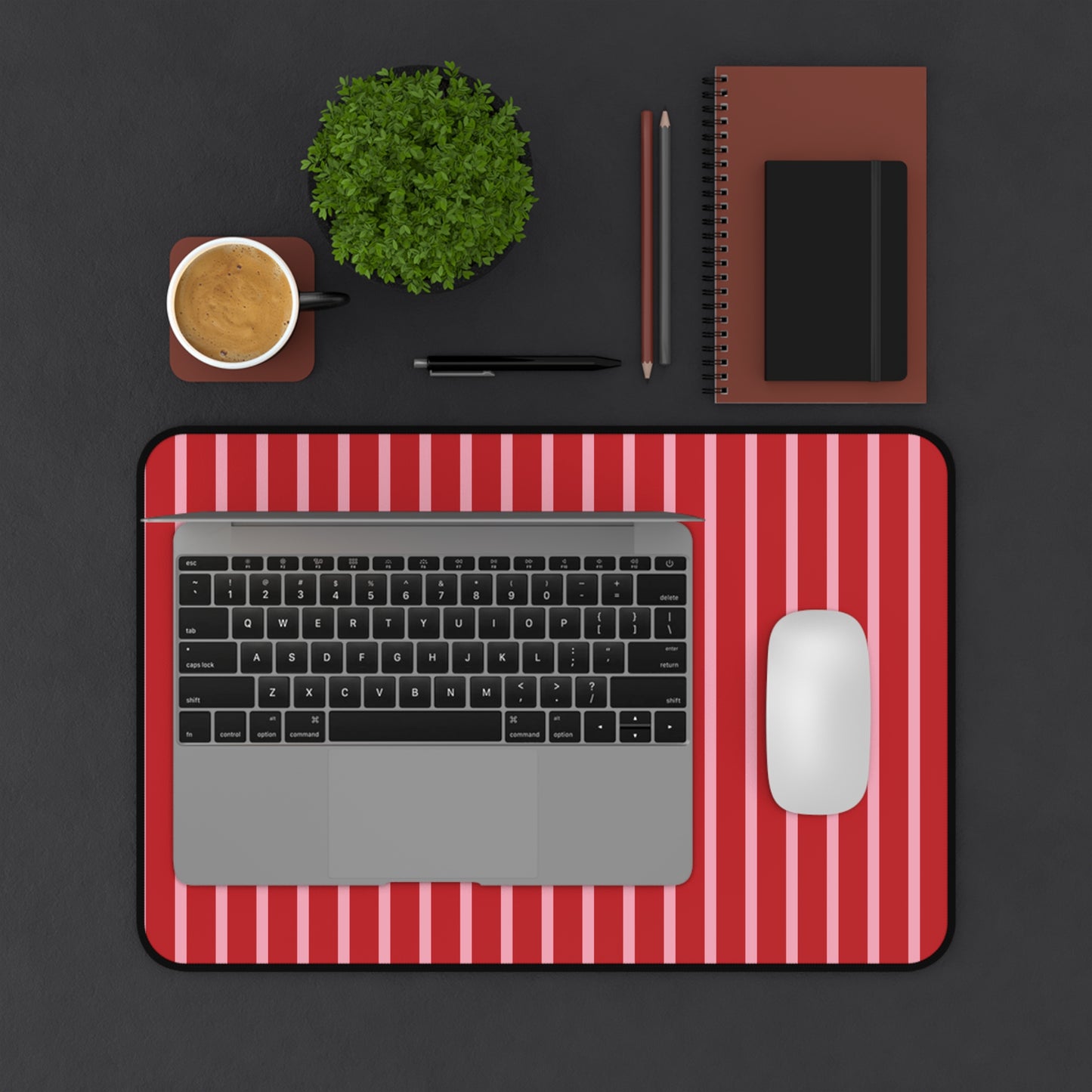 Red and Pink Striped Desk Mat — Large Modern Mousepad