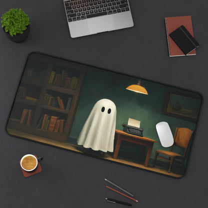Ghost Writer Desk Mat: Cozy Study Halloween Illustration