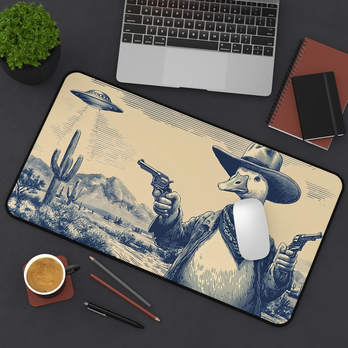 Silly Goose Cowboy Desk Mat: Vintage Western UFO Mouse Pad