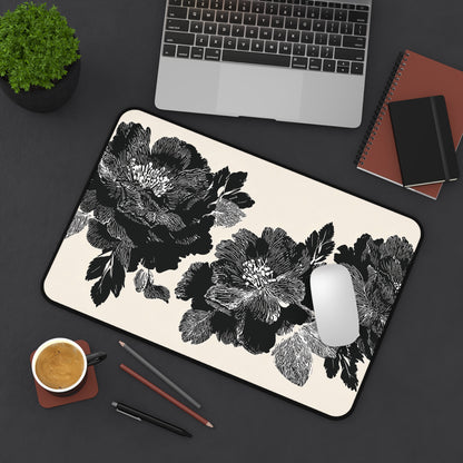 Beige and Black Dark Cottagecore Moody Floral Desk Mat