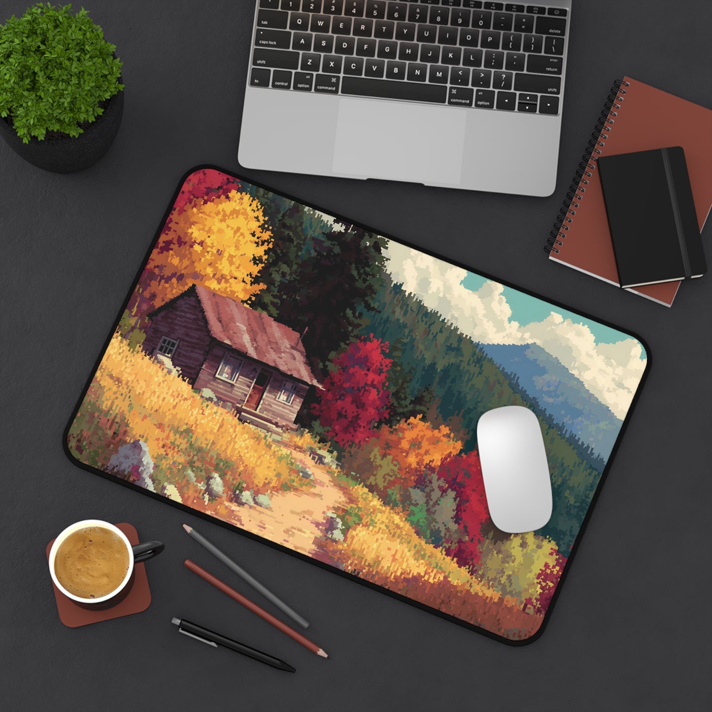 Pixel Art Desk Mat: Fall Landscape Mouse Pad