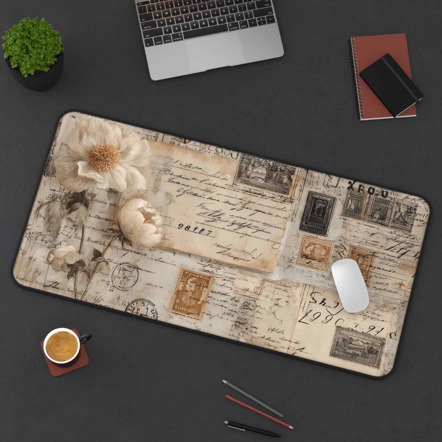 Vintage Floral Desk Mat: Antique Postcard Mouse Pad
