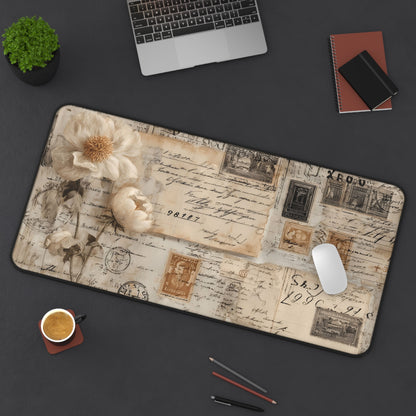 Vintage Floral Desk Mat: Antique Postcard Mouse Pad