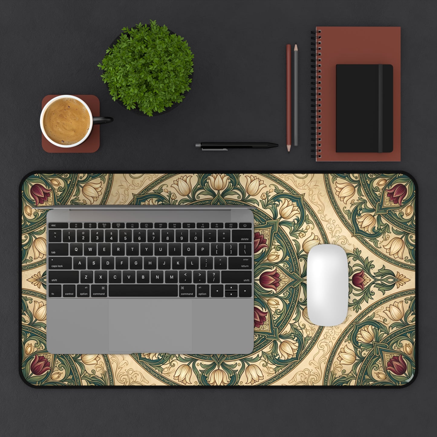 Art Nouveau Tulip Desk Mat: Vintage Tapestry Mandala Mouse Pad
