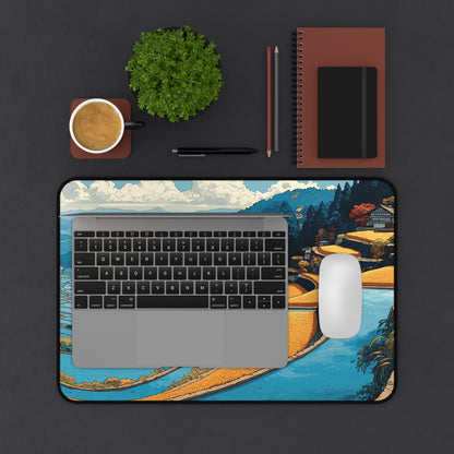 Japanese Desk Mat: Rice Fields Landscape Mouse Pad XL