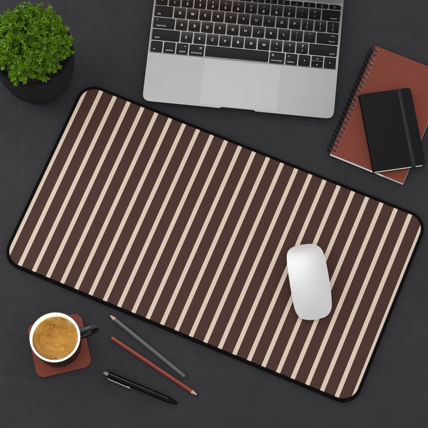 Beige and Brown Stripe Desk Mat