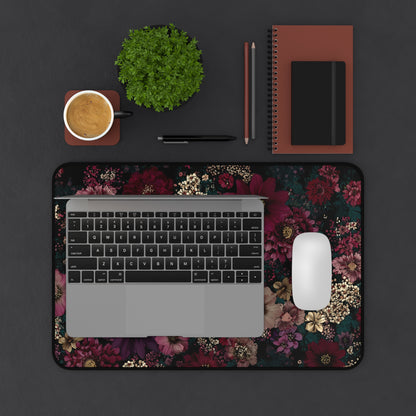 Dark Floral Desk Mat: Moody Burgundy & Plum Flower Print