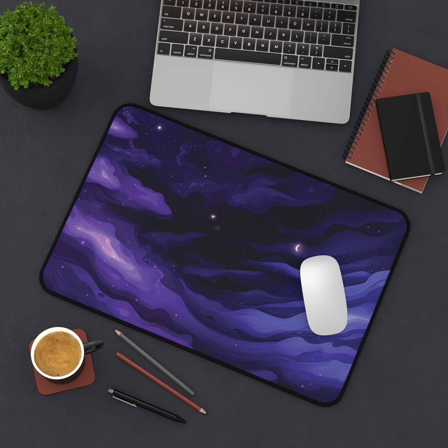 Abstract Purple Desk Mat, Celestial Moon Desk Pad