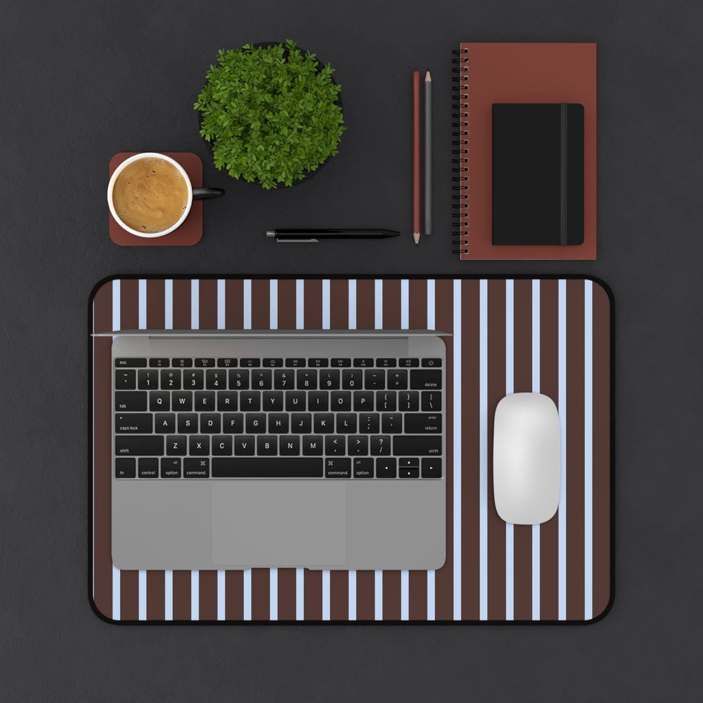 Striped Brown & Blue Desk Mat — Modern Minimalist Mousepad