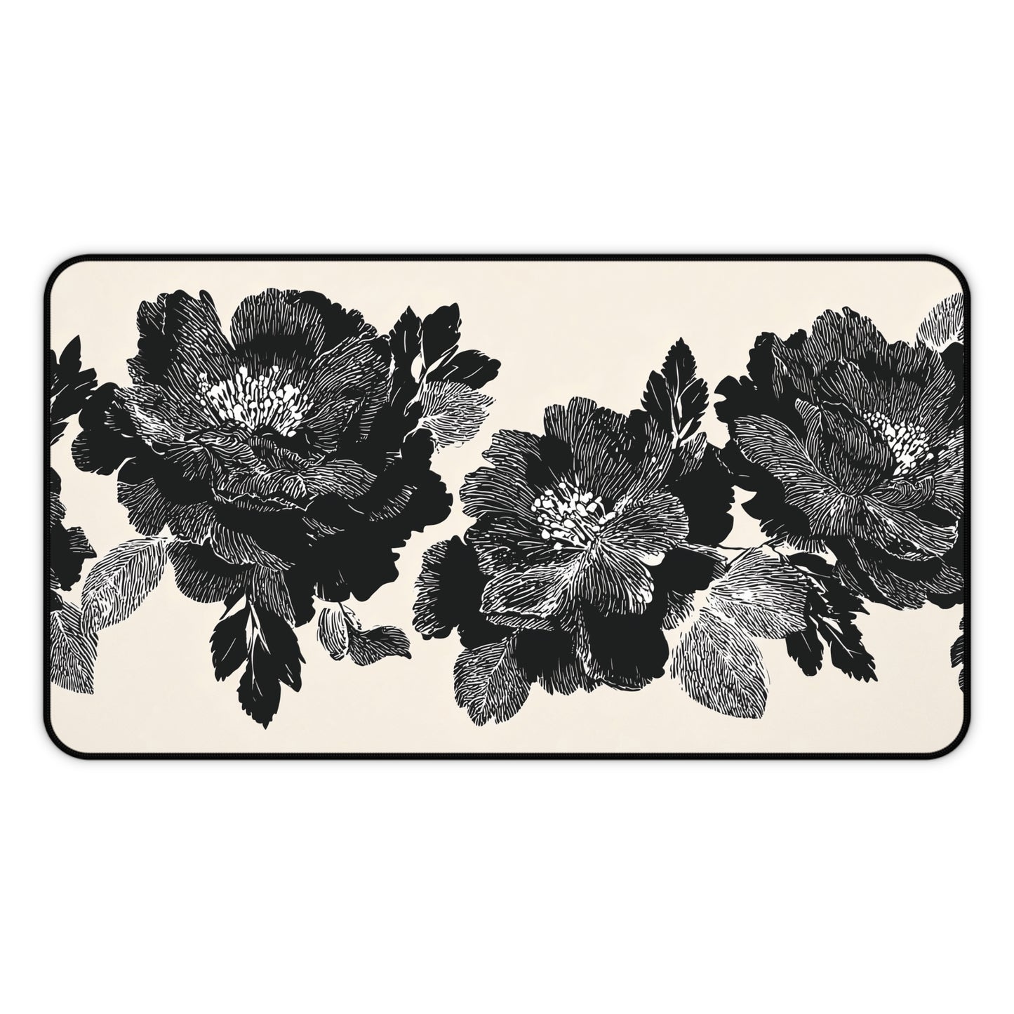 Beige and Black Dark Cottagecore Moody Floral Desk Mat