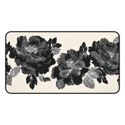 Beige and Black Dark Cottagecore Moody Floral Desk Mat