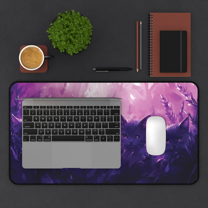 Lavander Cat Desk Mat, Aesthetic Purple Desk Pad, Mouse Pad for Cat Lovers