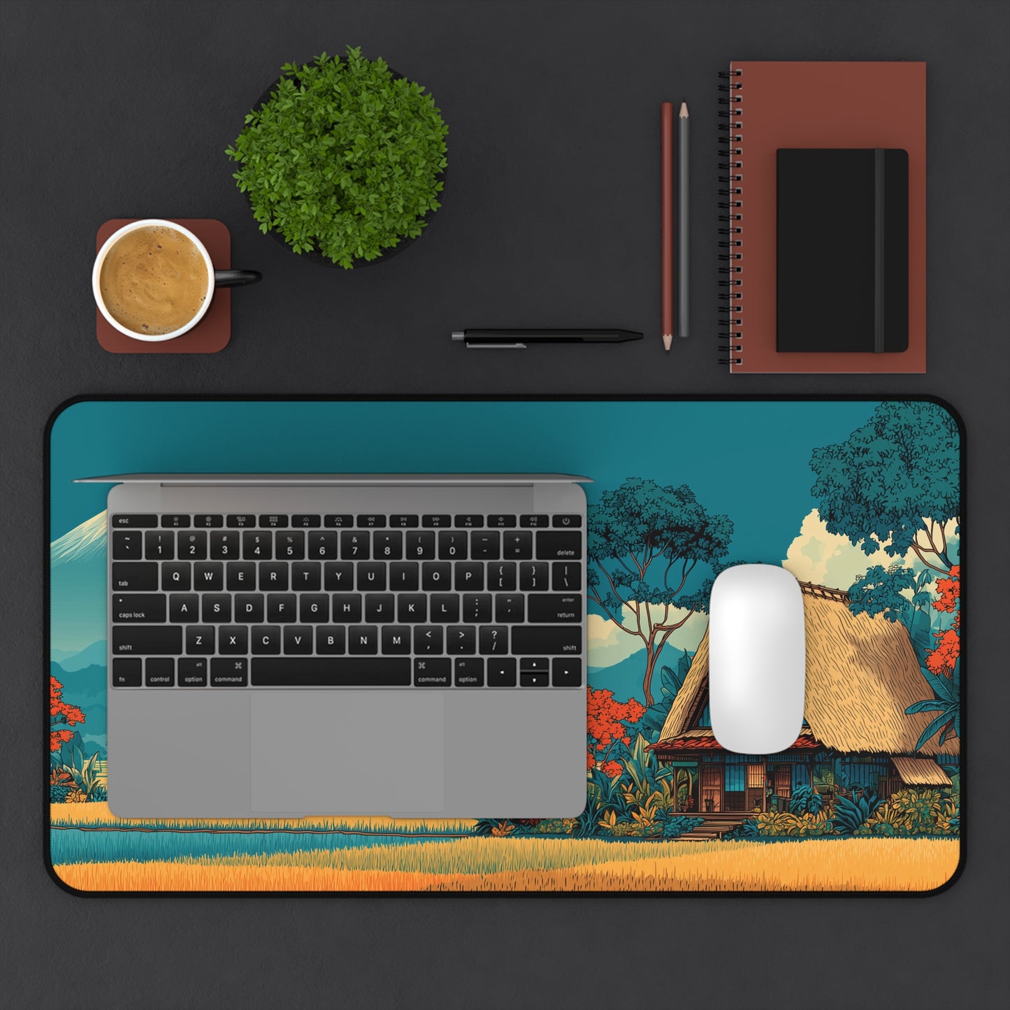 Japanese House Desk Mat: Mt. Fuji Landscape Mouse Pad XL