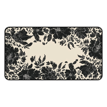 Vintage Black Floral Desk Mat: Cream & Ink Botanical Computer Pad