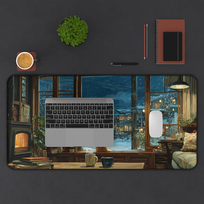 Cozy Winter Cat Desk Pad Anime Style, Christmas Office Decor