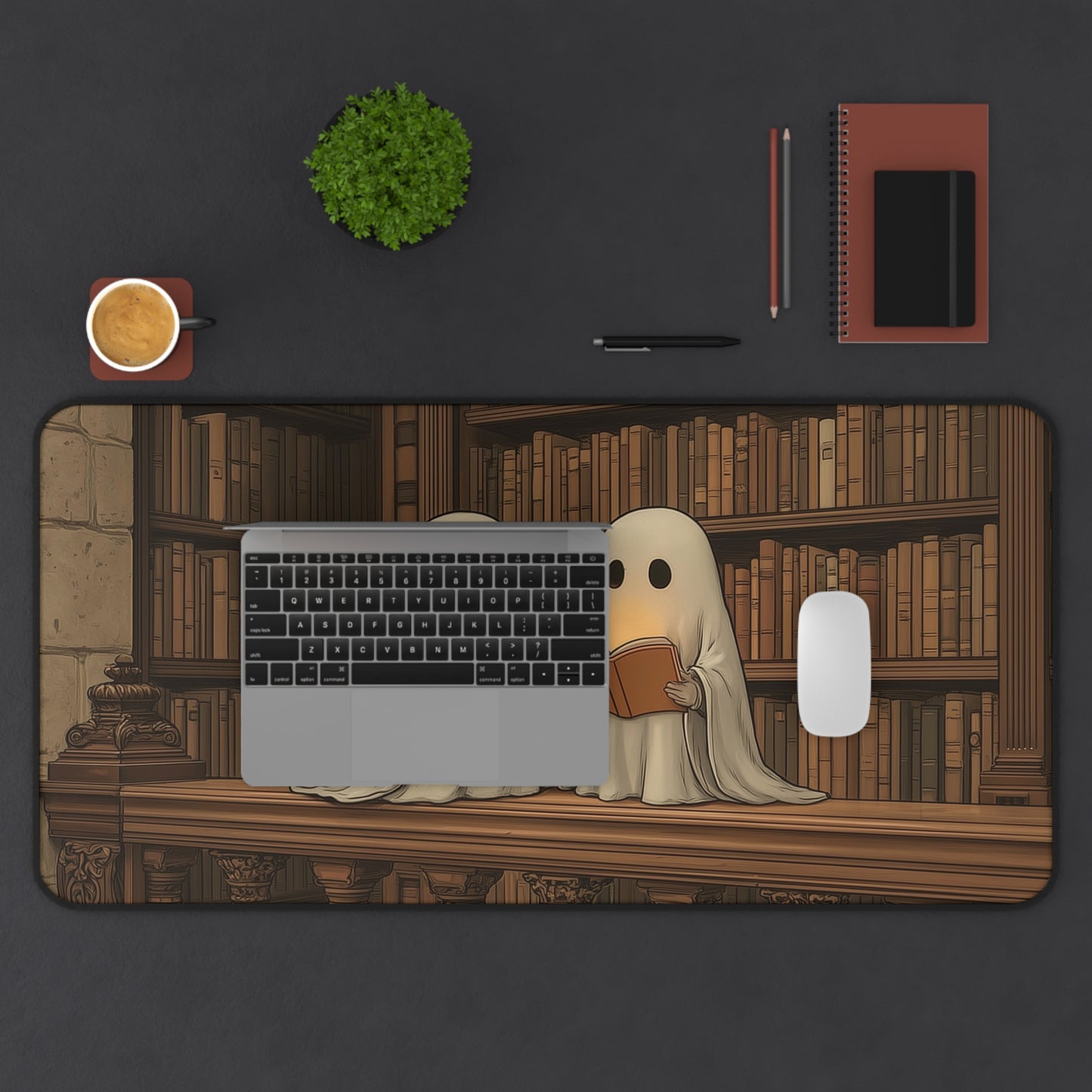 Bookworms Ghosts Desk Mat, Halloween Vibes Mouse Pad XL