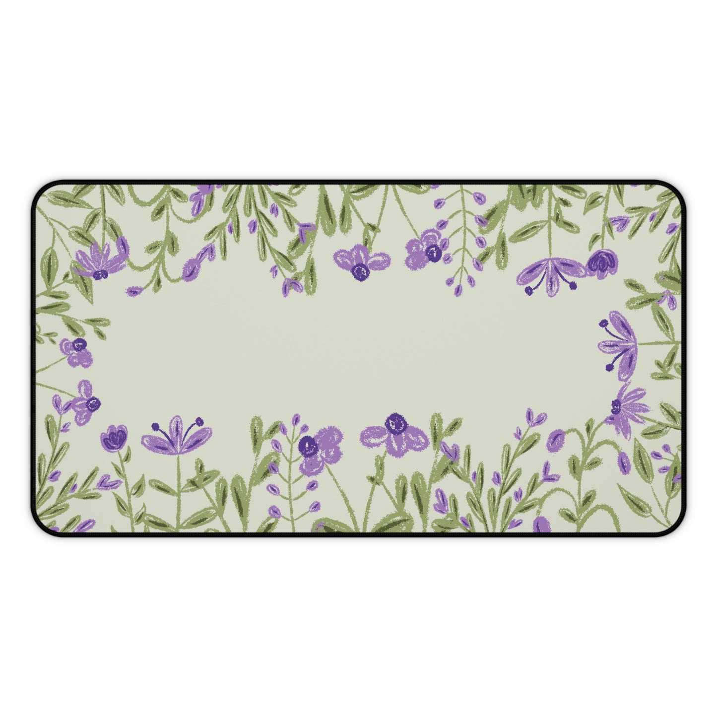 Lavender Floral Desk Mat: Purple Flowers on Sage Green