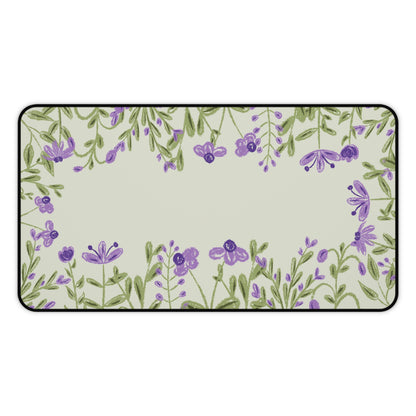 Lavender Floral Desk Mat: Purple Flowers on Sage Green